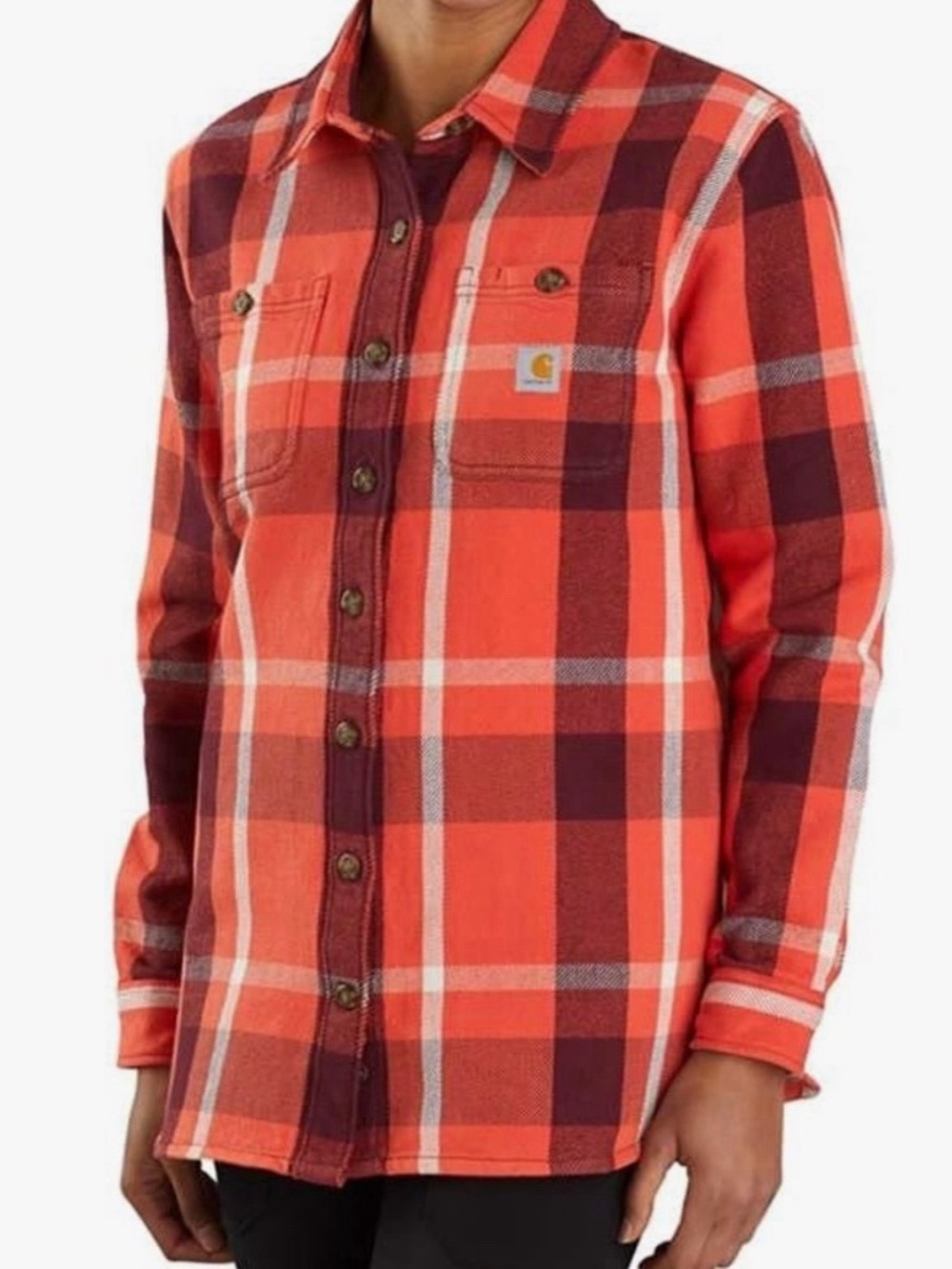 Carhartt Loose Fit Heavyweight Twill Shirt Womens Small New Orange Plaid
